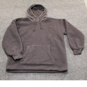 Madewell Gray Fuzzy Sherpa Hoodie Sweatshirt‎ Pullover Drawstring Size S